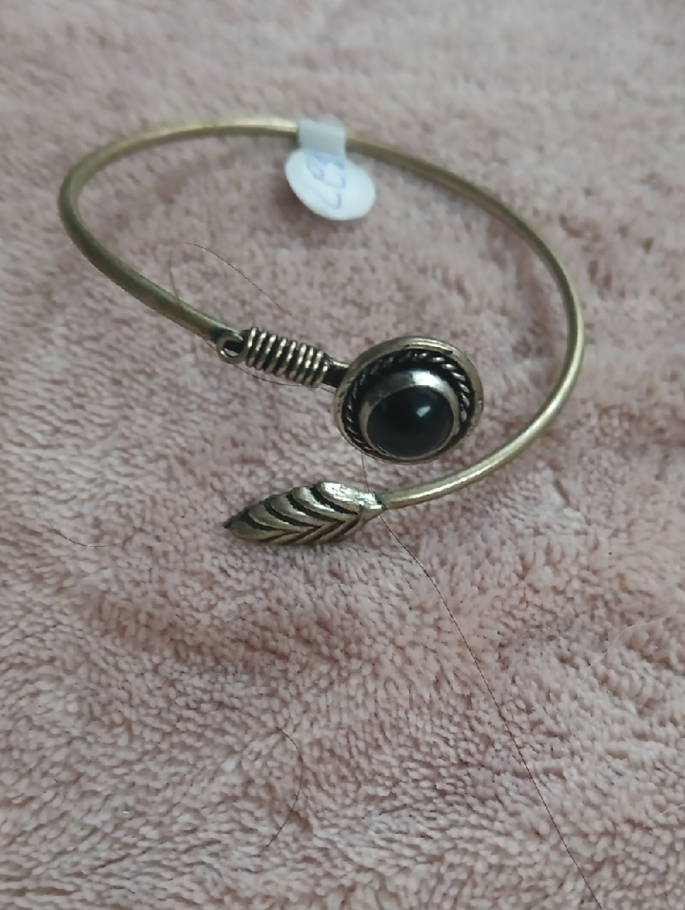 Handcrafted Silver Tone Open Cuff Bracelet with Black Onyx Stone